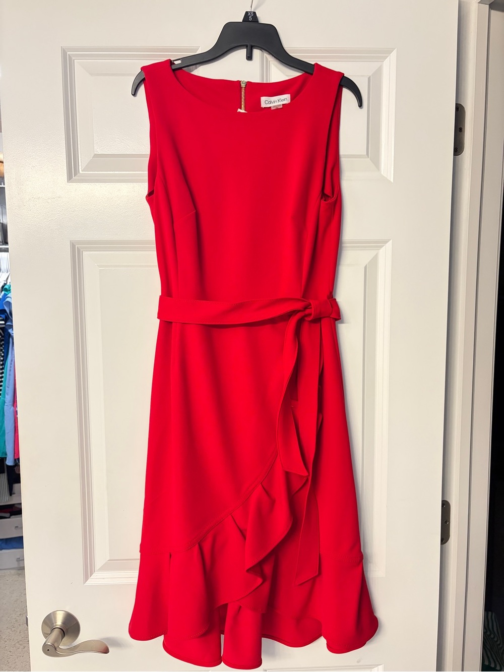 Calvin Klein Bright Red Sleeveless Ruffle Wrap Dress